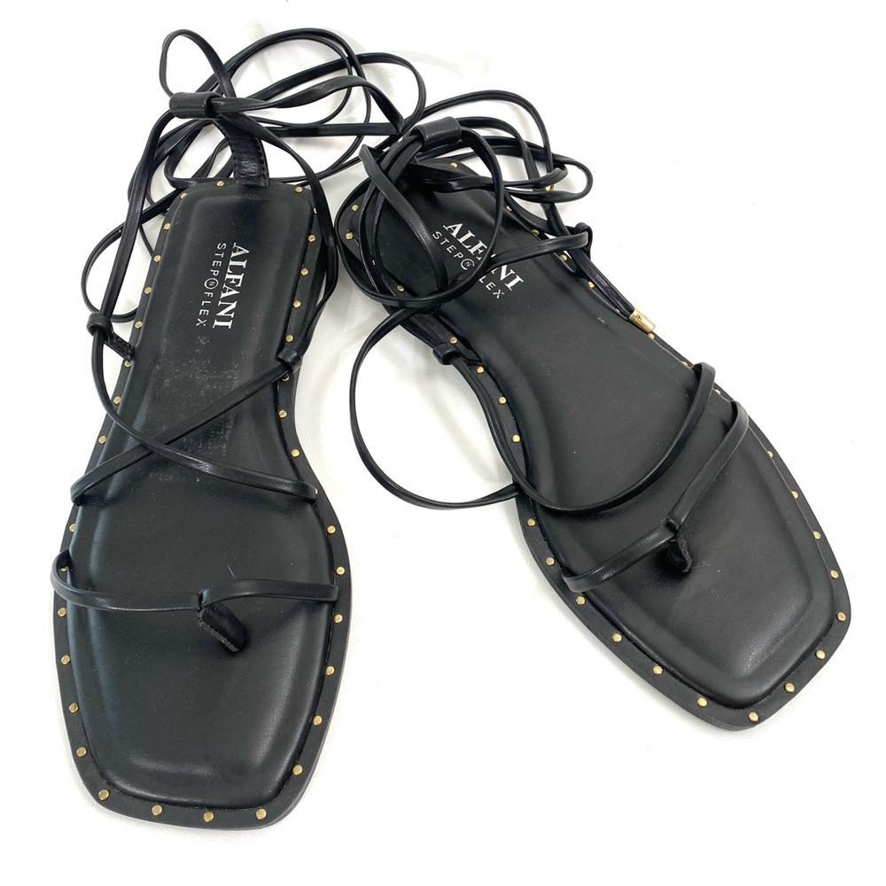 Alfani Step Flex Ankle Wrap Roman Gladiator Sandals Size 6 Women’s Black Flat